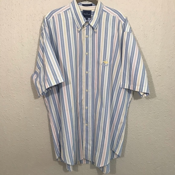 Faconnable 100% Cotton Pastel Stripe Short Sleeve Woven Shirt size XL - Picture 1 of 8